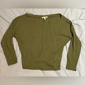 Express One Eleven Women's Olive Green Cropped Waffle Knit Sweater